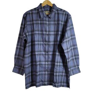 Eddie Bauer Plaid Button Front Top Blue XXL Collar Long Sleeves 100% Cotton NWOT